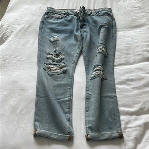 Frame Denim Blue Boyfriend Jeans Distressed Style